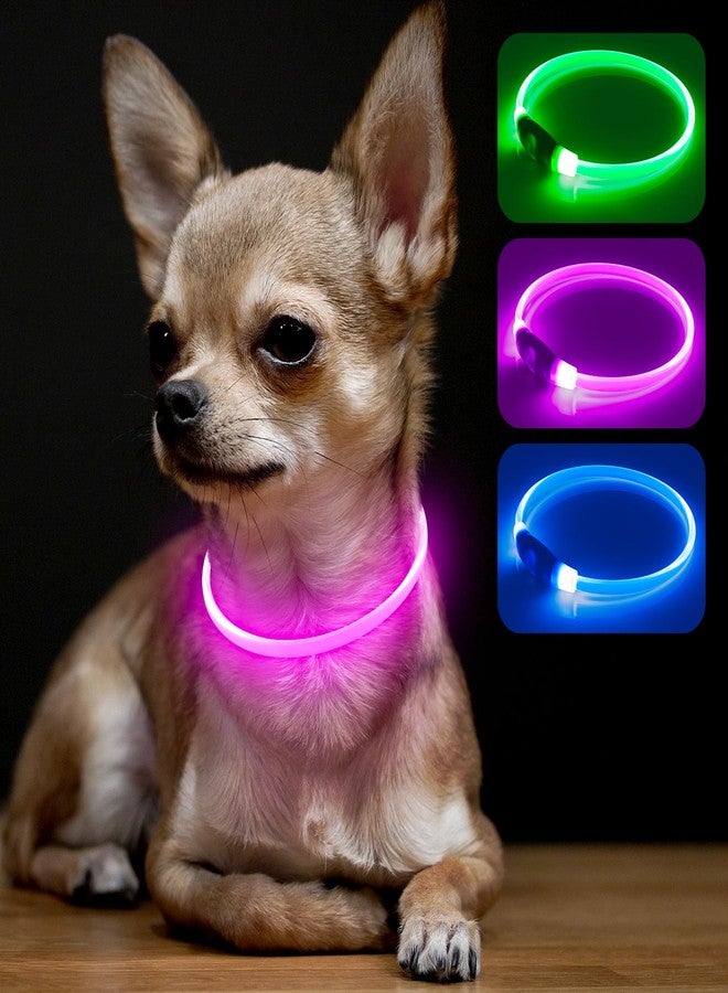 BSEEN Light Up Dog Collar - Rechargeable LED Dog Collar - Waterproof TPU Cuttable Glowing Pet Collar for Small Dogs& Cats - Safety Dog Lights for Night Walking (XS- Pink 40cm) - Image 1